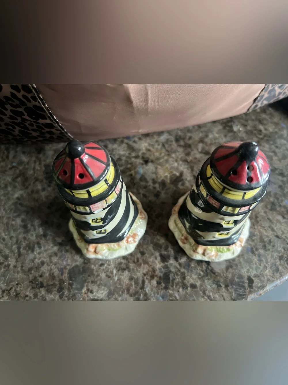 Unbranded Red and Yellow Striped Lighthouse Salt & Pepper Shakers